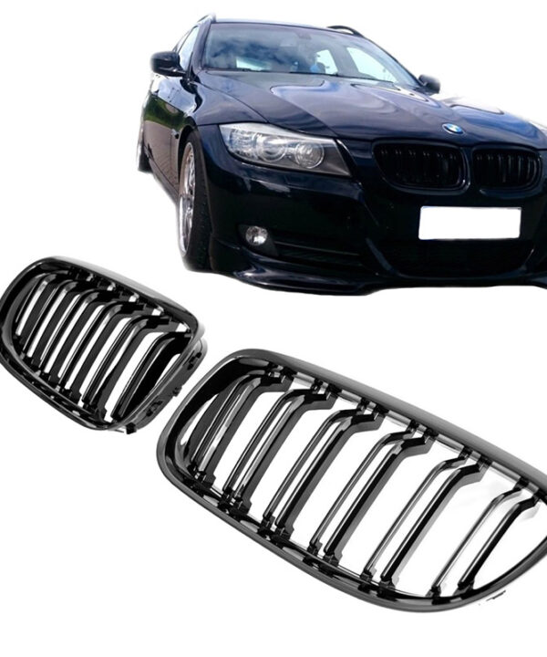 Kimpiris - Καρδιές Μάσκας Για Bmw 3 E90 /E91 08-11 M4 Look Με Διπλή Γρίλια Μαύρο Γυαλιστερό 2 Τεμάχια