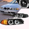 Kimpiris - Μπροστινά Φανάρια Set Για Bmw 5 E39 95-03 3D Angel Eyes & Led Φλας Μαύρα H7/H1 Manual Reliable Auto Parts