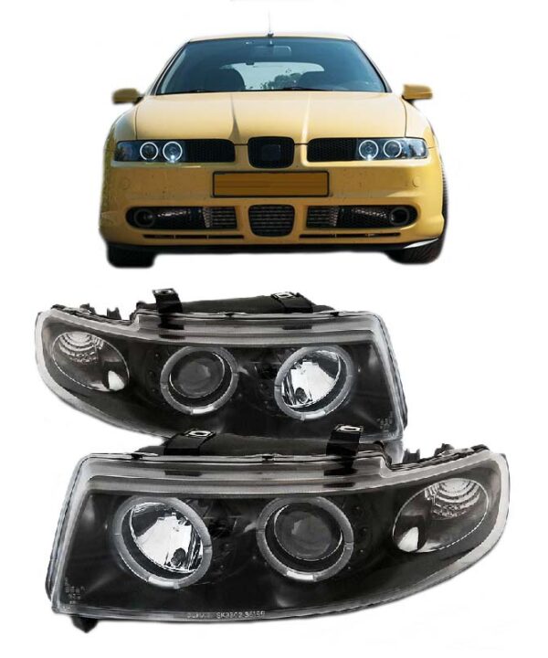 Kimpiris - Μπροστινά Φανάρια Set Για Seat Leon / Toledo 1M 99-05  Angel Eyes Μαύρα H1/H1 Sonar