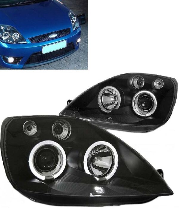 Kimpiris - Μπροστινά Φανάρια Set Για Ford Fiesta 02-05 Angel Eyes & Led Μαύρα H1/H1 Manual Sonar