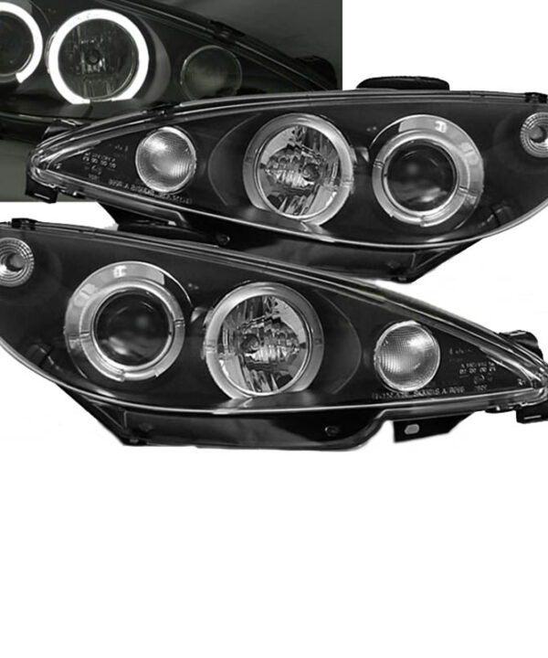 Μπροστινά Φανάρια Set Για Peugeot 206 02-07 Angel Eyes Μαύρα H1/H1 Sonar
