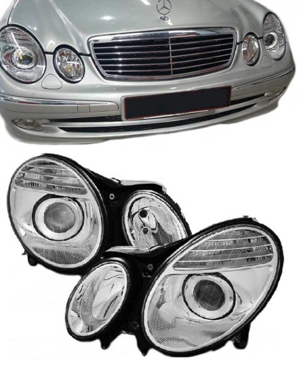Kimpiris - Μπροστινά Φανάρια Set Για Mercedes-Benz E-Class W211 02-06 Χρωμίου Facelift Look H7/H7 (Halogen) Με Μοτέρ Depo