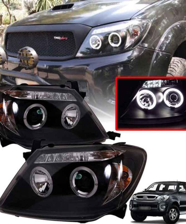 Kimpiris - Μπροστινά Φανάρια Set Για Toyota Hilux 05-11 Angel Eyes & Led Black H1/H1 Manual Sonar