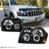 Kimpiris - Μπροστινά Φανάρια Set Για Jeep Grand Cherokee 05-08 WK Angel Eyes & Led Μαύρα HB4/H1 Manual Sonar