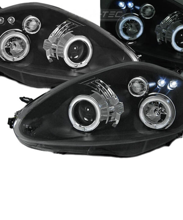Alternative view of Μπροστινά Φανάρια Set Για Grande Punto 05-08 Angel Eyes & Led Μαύρα H1/H1 JunYan
