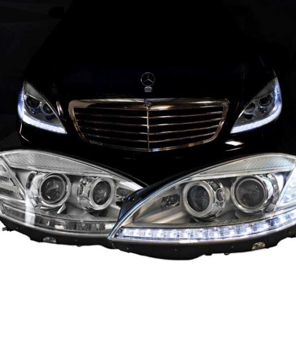 Kimpiris - Μπροστινά Φανάρια Set Για Mercedes-Benz S-Class W221 05-09 DRL Facelift Look Χρωμίου D1S/H8 Με Μοτέρ Carner