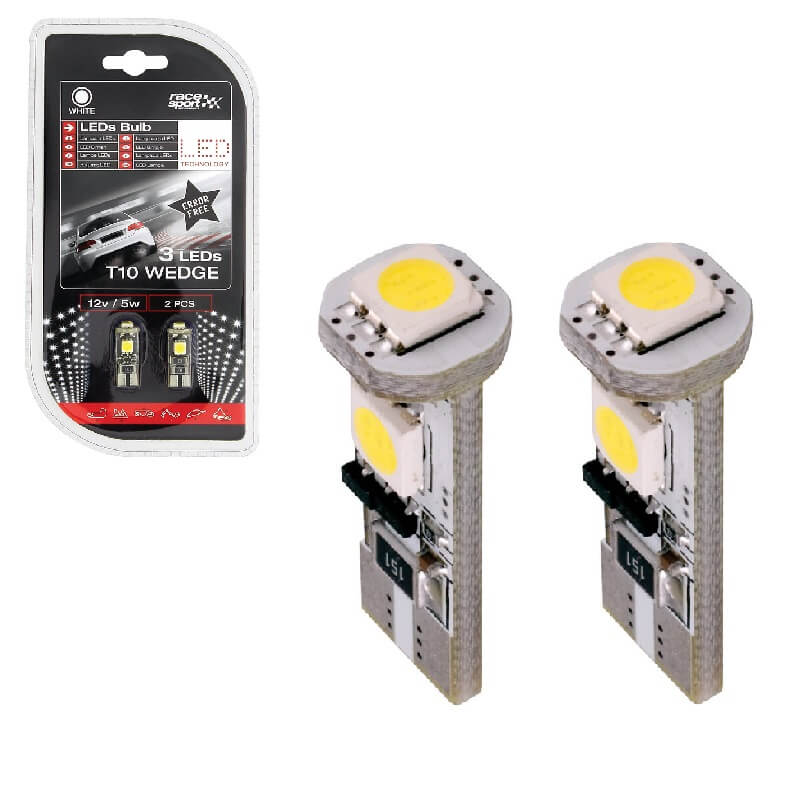 Kimpiris - Λάμπες Led T10 12volt 3 Smd Led Canbus Λευκό Φως RaceSport LIT0505 2 Τεμάχια