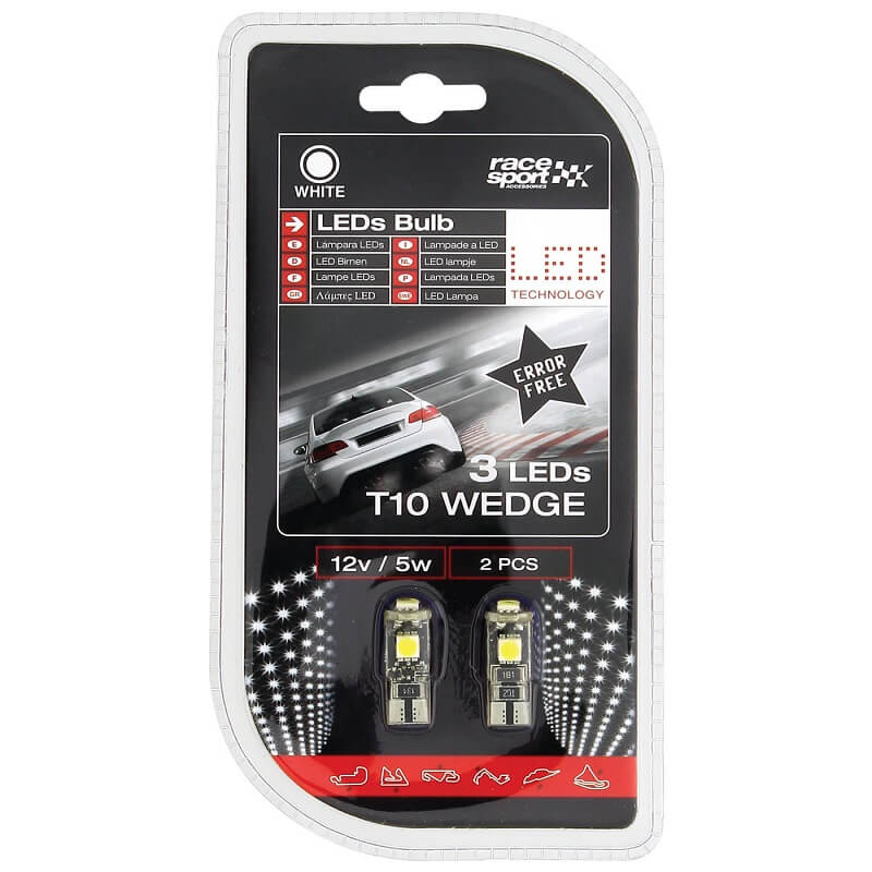 Λάμπες Led T10 12volt 3 Smd Led Canbus Λευκό Φως RaceSport LIT0505 2 Τεμάχια - Image 2