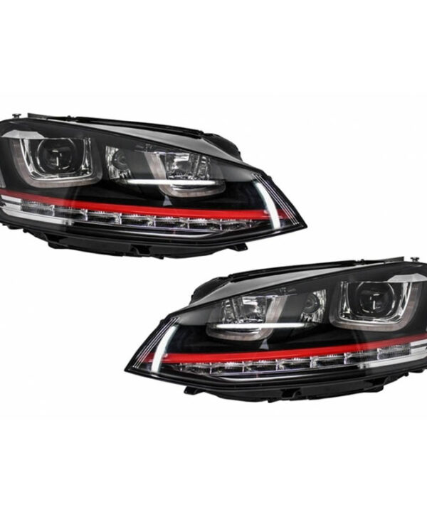 Kimpiris - Μπροστινά Φανάρια Set Για Vw Golf VIΙ (7) 12-17 DRL U-Type GTI Μαύρα/Κόκκινο H7/H7 Με Μοτέρ Carner