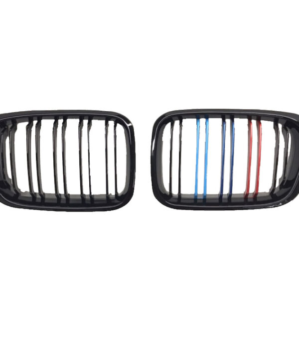 Alternative view of Καρδιές Μάσκας Για Bmw 3 E46 99-01 Sedan/Touring/Compact M4 Look Με Διπλή Γρίλια Tri-color / Μαύρο Γυαλιστερό 2 Τεμάχια