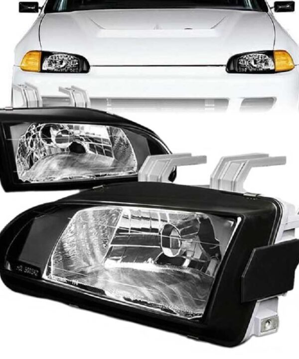 Kimpiris - Μπροστινά Φανάρια Set Για Honda Civic 91-95 2D/3D Μαύρα Clear H4 Manual Depo