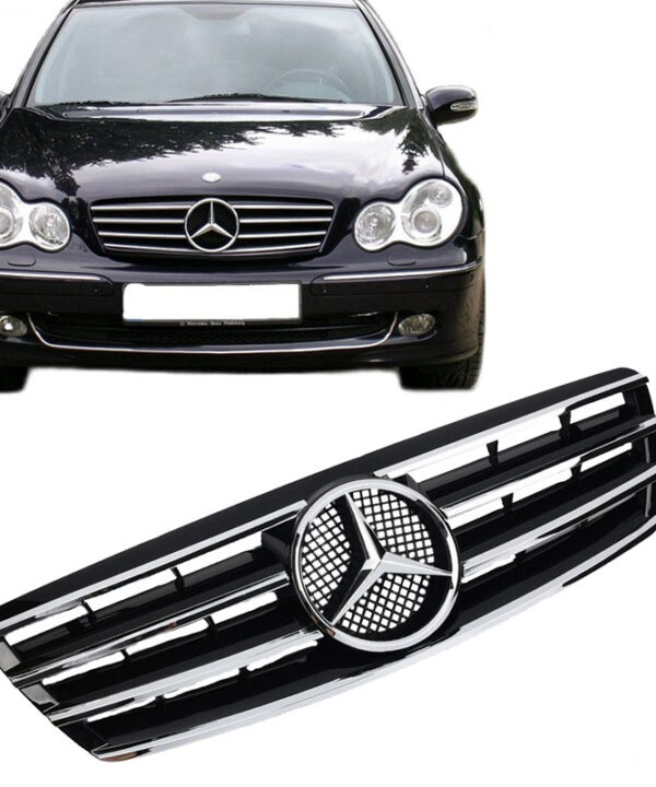 Kimpiris - Μάσκα Για Mercedes-Benz C-Class W203 00-07 Amg Look Με 4 Γρίλιες Μαύρο/Χρώμιο 1 Τεμάχιο