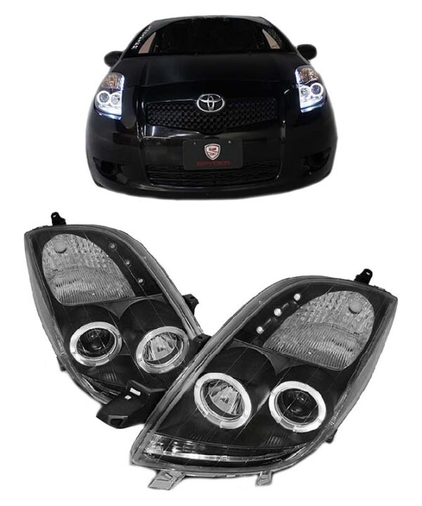 Kimpiris - Μπροστινά Φανάρια Set Για Toyota Yaris 06-09 Angel Eyes & Led Μαύρα H1/H1 Sonar