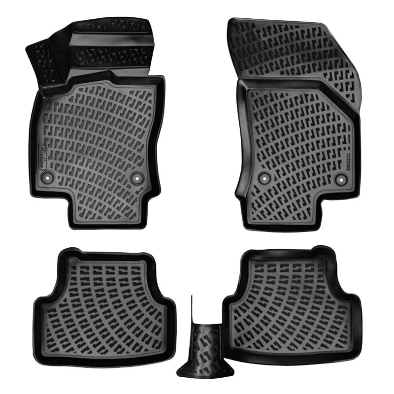 Kimpiris - Πατάκια Σκαφάκια 3D Από Λάστιχο TPE Για VW Golf 7 VII/T-Roc/Leon 5F / Audi A3 8V/Audi Q2/Skoda Karoq Rizline 4 Τεμάχια Μαύρα
