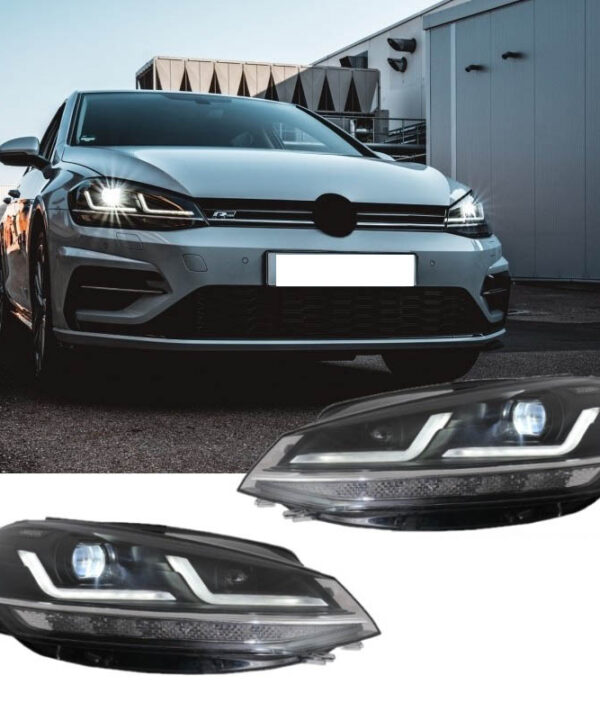 Kimpiris - Μπροστινά Φανάρια Set Για Vw Golf VII (7.5) 17-19 DRL Full Led Halogen Version Black LEDHL10-BK Osram Ledriving