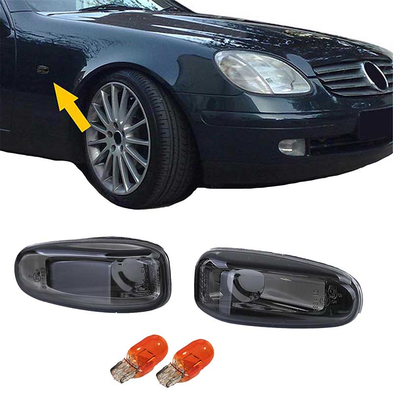 Kimpiris - Πλαϊνά Φλας Φτερού Για Mercedes-Benz C W202 96-01 / CLK W208 97-02 / E W124 93-95 / W210 95-03 / SLK R170 96-04 / Vito W638 96-03 / Sprinter W901-W905 95-06 / VW LT 98-06 Διαφανές Φιμέ 2 Τεμάχια