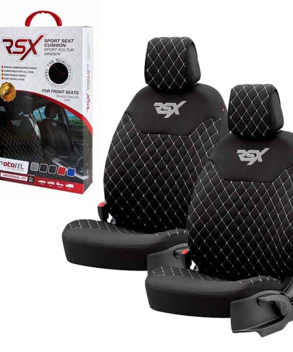 Kimpiris - Ημικαλύμματα Μπροστινών Καθισμάτων Otom RSX Sport Ύφασμα Κεντητό Καπιτονέ Μαύρο Με Άσπρη Ραφή RSXL-101 2 Τεμάχια