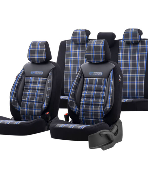 Kimpiris - Καλύμματα Αυτοκινήτου Otom GTI Sports Design Universal Jacquard / Lacost / Δερματίνη Σετ Εμπρός / Πίσω 11 Τεμαχίων Μαύρο - Μπλε GTI-803