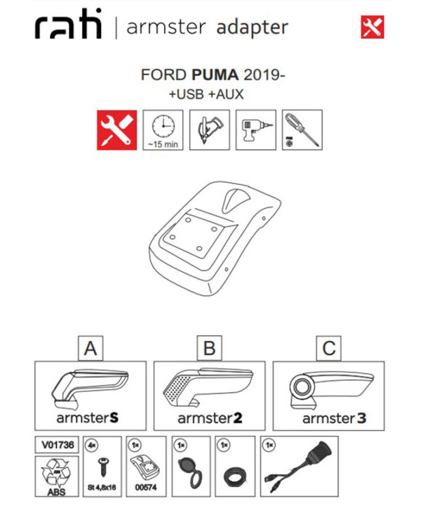 Alternative view of Βάση Τεμπέλη Ειδική Για Ford Puma 19+ Armster Rati 1 Τεμάχιο