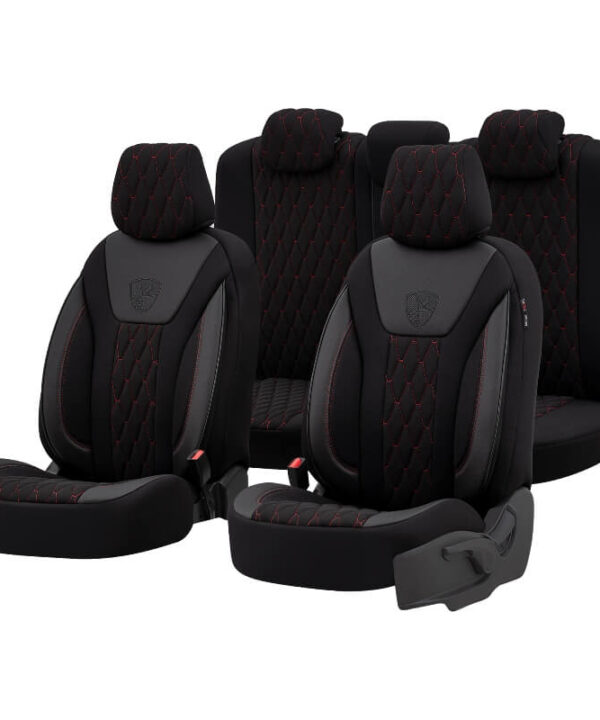 Kimpiris - Καλύμματα Αυτοκινήτου Otom Bronco Design Universal Rachel / Δερματίνη Καπιτονέ Σετ Εμπρός / Πίσω 11 Τεμαχίων Μαύρο Με Κόκκινο Κέντημα BRN-401