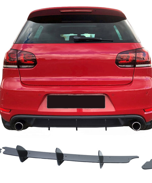 Kimpiris - Diffuser Πίσω Προφυλακτήρα Για VW Golf VI (6) 08-13 Για GTI Έκδοση Γυαλιστερό Μαύρο 3 Bars & 2 Side Splitters Από Πλαστικό 3 Τεμάχια