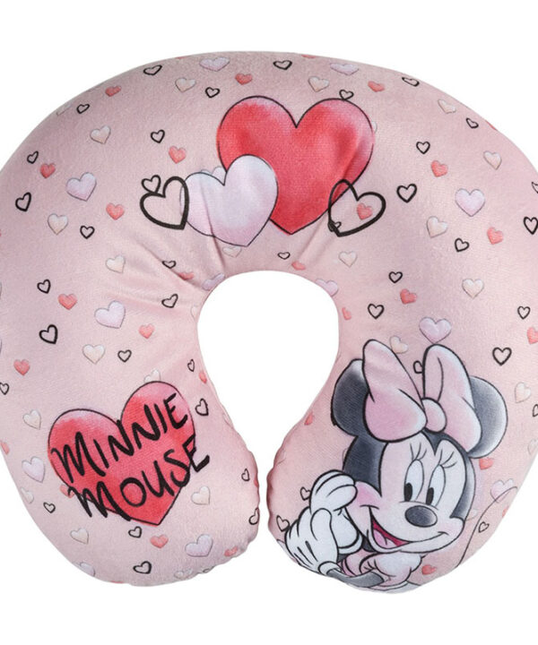 Kimpiris - Παιδικό Μαξιλαράκι Αυχένα Ταξιδιού Minnie Mouse ''Καρδιές'' 27cm x 23cm Ροζ 1 Τεμάχιο