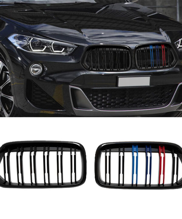 Kimpiris - Καρδιές Μάσκας Για Bmw X2 F39 18+ M4 Look Με Διπλή Γρίλια Tri-Color Μαύρο Γυαλιστερό 2 Τεμάχια
