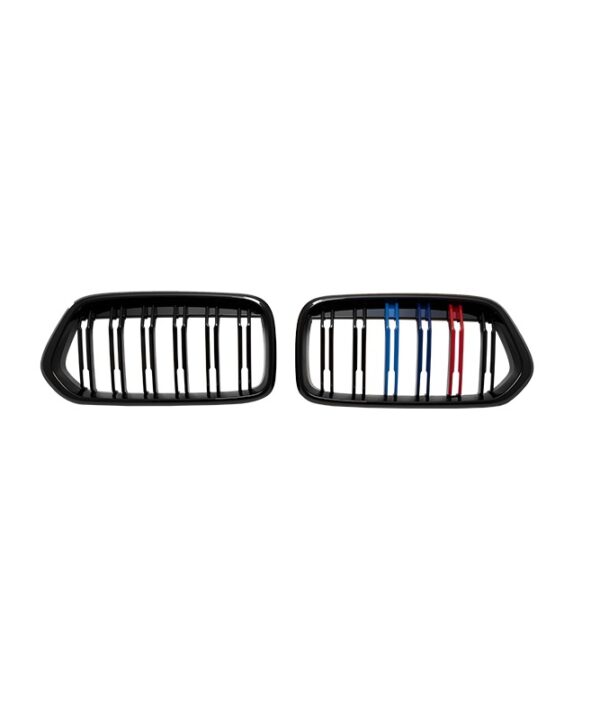 Alternative view of Καρδιές Μάσκας Για Bmw X2 F39 18+ M4 Look Με Διπλή Γρίλια Tri-Color Μαύρο Γυαλιστερό 2 Τεμάχια
