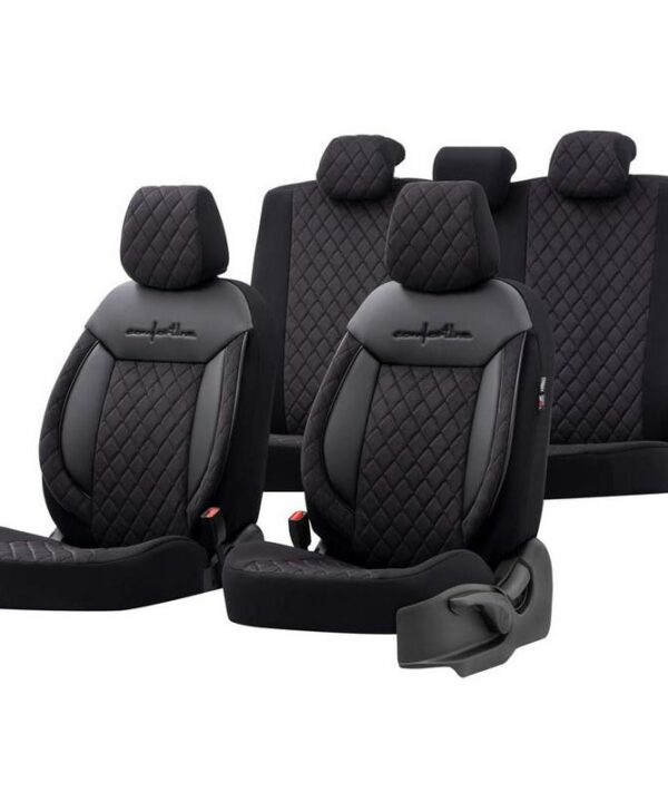 Kimpiris - Καλύμματα Αυτοκινήτου Otom Comfortline VIP Design Universal Sued / Rachel / Δερματίνη Καπιτονέ Σετ Εμπρός / Πίσω 11 Τεμαχίων Μαύρο Με Μαύρο Κέντημα CMV-238