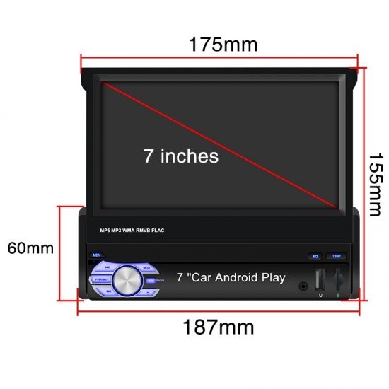 1 din Android αναδιπλούμενη οθόνη αφής 7 GPS WI FI USB MP3 MP5 Bluetooth Mirrorlink 2