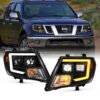 Kimpiris - Μπροστινά Φανάρια Set Για Nissan Navara D40 Facelift 09-14 DRL Led Tube & Dynamic Φλας Μαύρα H7/H9 Manual Akkon