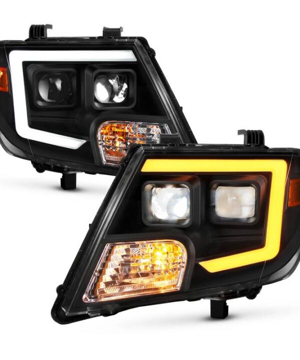 Alternative view of Μπροστινά Φανάρια Set Για Nissan Navara D40 Facelift 09-14 DRL Led Tube & Dynamic Φλας Μαύρα H7/H9 Manual Akkon