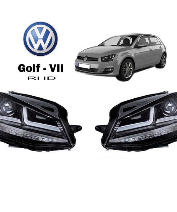 Kimpiris - Μπροστινά Φανάρια Set Για Vw Golf VII (7) 12-17 DRL Full Led Halogen Version Black/Chrome LEDHL103-CM RHD (Δεξιοτίμονα) Osram Ledriving