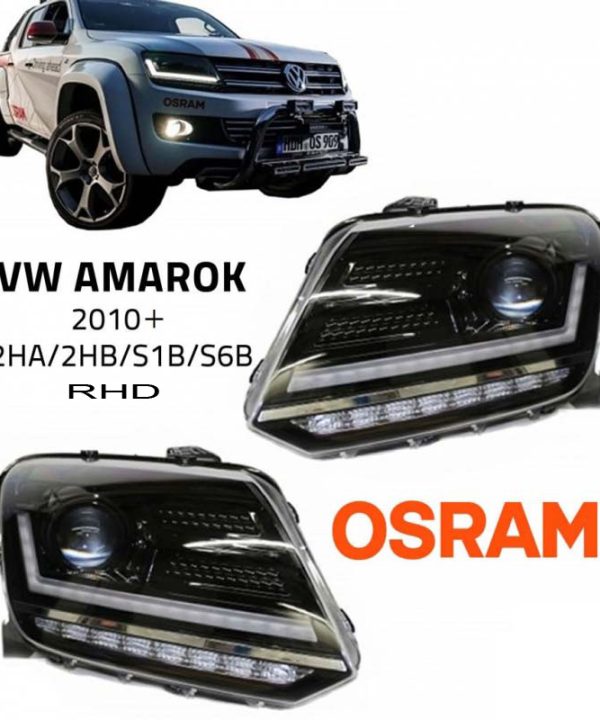 Kimpiris - Μπροστινά Φανάρια Set Για Vw Amarok 2010+ DRL Full Led Halogen Version Μαύρα LEDHL107-BK RHD (Δεξιοτίμονα) Osram Ledriving