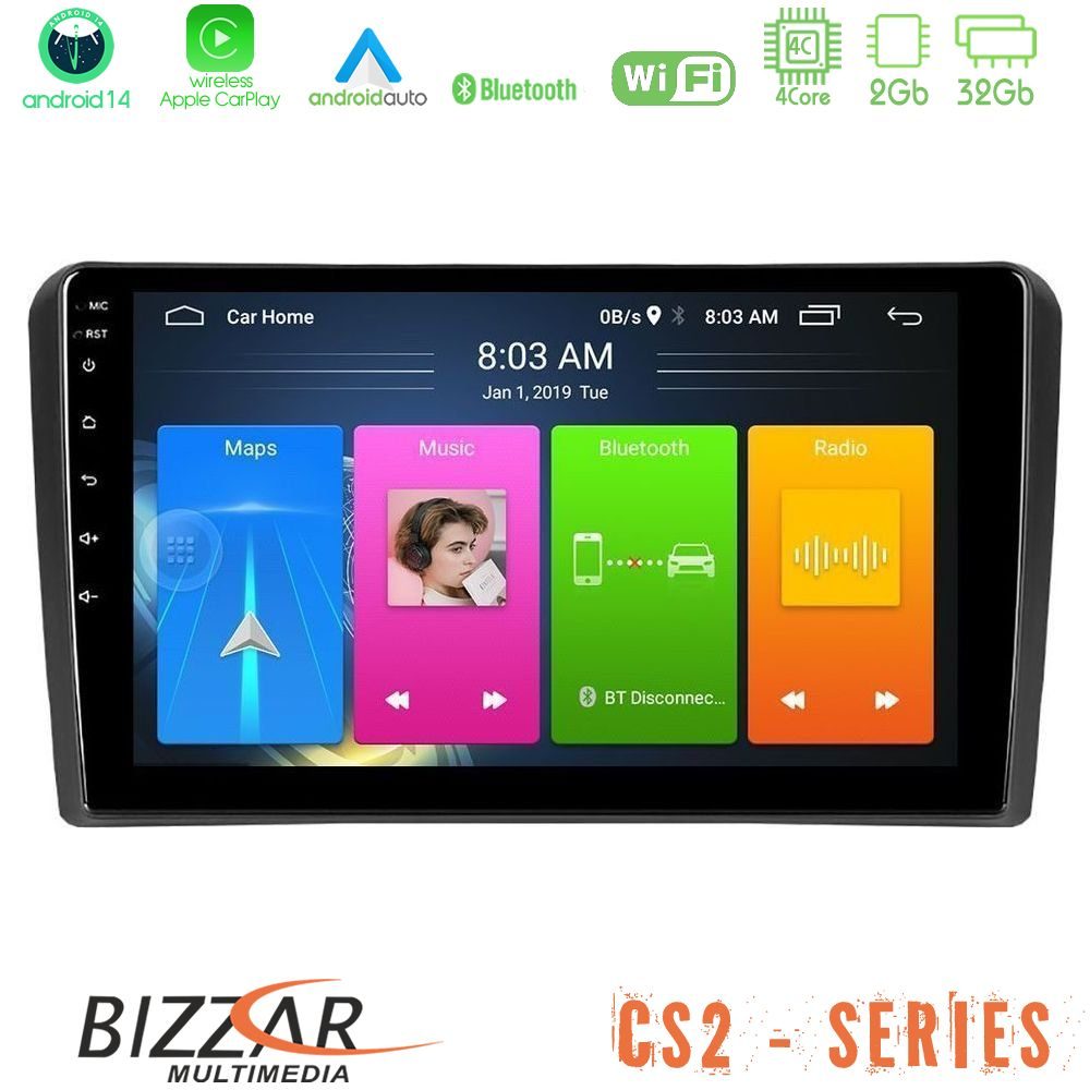 Kimpiris - Bizzar CS2 Series 4Core Android14 2+32GB Audi A3 8P Navigation Multimedia Tablet 9" Με Carplay & Android Auto