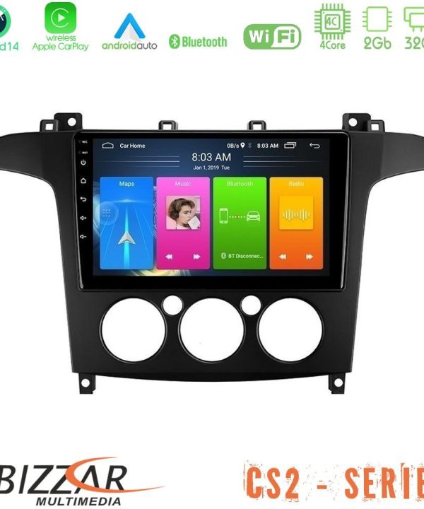 Kimpiris - Bizzar CS2 Series 4Core Android14 2+32GB Ford S-Max 2006-2008 (manual A/C) Navigation Multimedia Tablet 9" Με Carplay & Android Auto