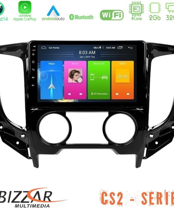 Kimpiris - Bizzar CS2 Series 4Core Android14 2+32GB Mitsubishi L200 2016-> & Fiat Fullback (Manual A/C) Navigation Multimedia Tablet 9" Με Carplay & Android Auto