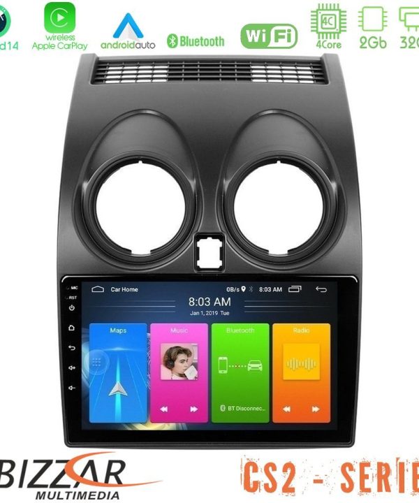 Kimpiris - Bizzar CS2 Series 4Core Android14 2+32GB Nissan Qashqai J10 Navigation Multimedia Tablet 9" Με Carplay & Android Auto