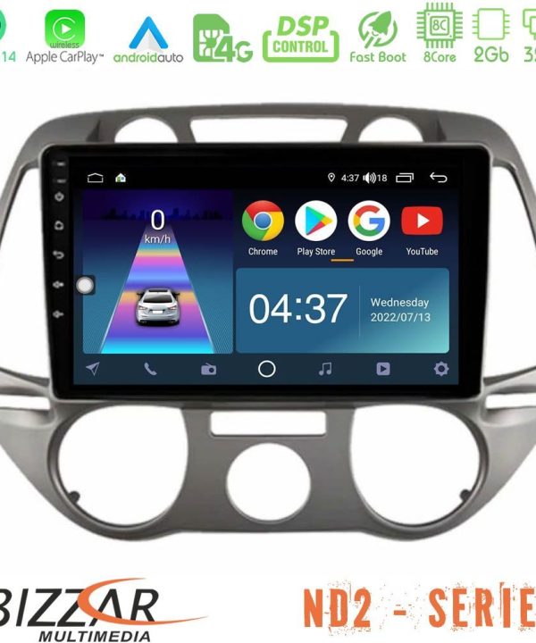 Kimpiris - Bizzar ND2 Series 8Core Android14 2+32GB  Hyundai i20 2009-2012 Manual A/C Navigation Multimedia Tablet 9" Με Carplay & Android Auto
