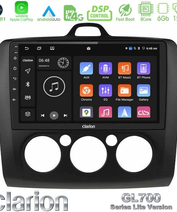 Kimpiris - Clarion GL700 Lite Series 8Core Android11 6+128GB Ford Focus Manual AC Navigation Multimedia Tablet 9" (Μαύρο Χρώμα) Με Carplay & Android Auto