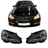Kimpiris - Μπροστινά Φανάρια Set Για Mercedes-Benz C-Class W204 11-14 DRL & Led Φλας Μαύρα H7 Με Μοτέρ Depo