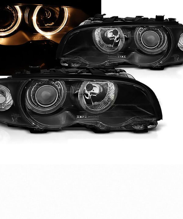 Kimpiris - Μπροστινά Φανάρια Set Για Bmw 3 E46 Coupe / Cabrio 99-03 Angel Eyes Μαύρα H7/H7 Με Μοτέρ Depo