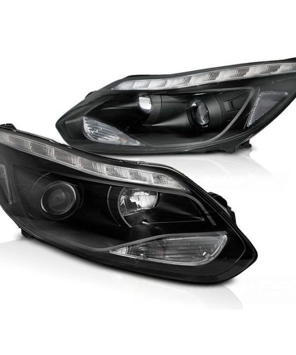 Kimpiris - Μπροστινά Φανάρια Set Για Ford Focus 11-14 Led Μαύρα H1/H7 Με Μοτέρ Depo