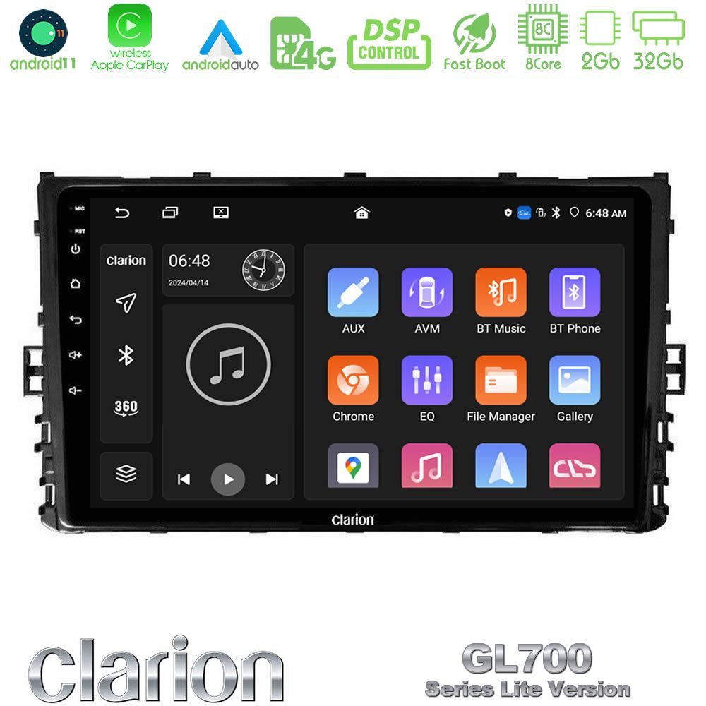 Kimpiris - Clarion GL700 Lite Series 8Core Android11 2+32GB VW MQB 2017-> Navigation Multimedia Tablet 9" Με Carplay & Android Auto