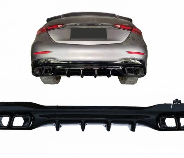 Kimpiris - Diffuser Πίσω Προφυλακτήρα Για Mercedes-Benz C-Class W206 S206 Sport Line 2021+ C63 Look Με 2 Διπλές Εξατμίσεις Δεξιά & Αριστερά Μαύρες Από Abs Πλαστικό 1 Τεμάχιο