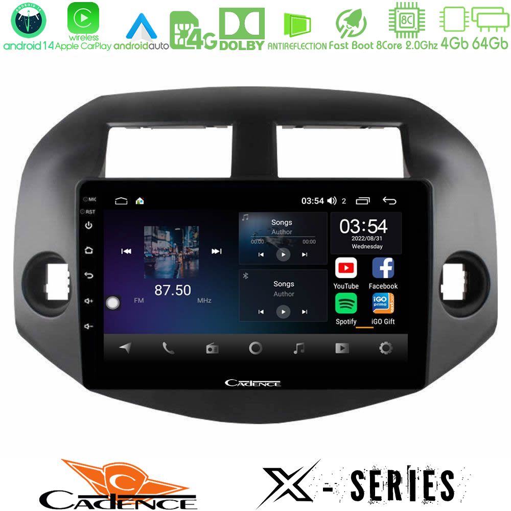 Kimpiris - Cadence X Series Toyota Rav4 2006-2012 8core Android 14 4+64GB Navigation Multimedia Tablet 10"