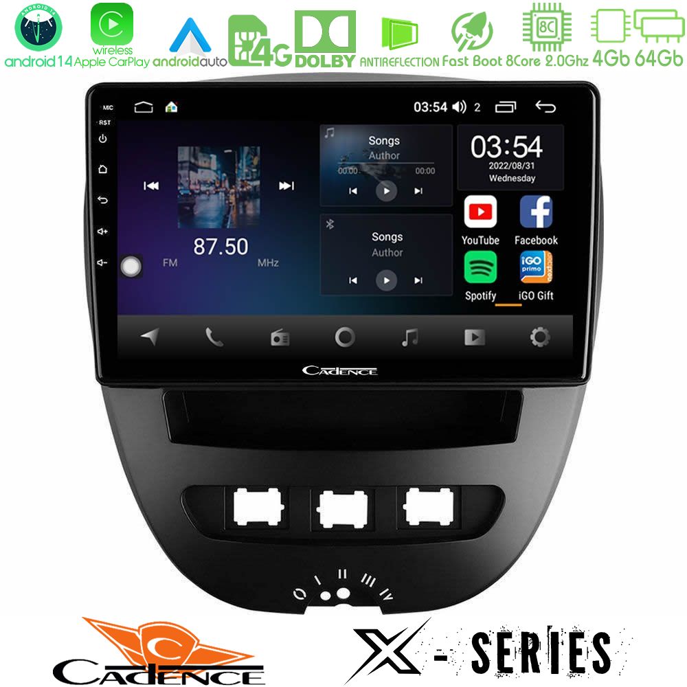 Kimpiris - Cadence X Series Toyota Aygo/Citroen C1/Peugeot 107 8core Android 14 4+64GB Navigation Multimedia Tablet 10"