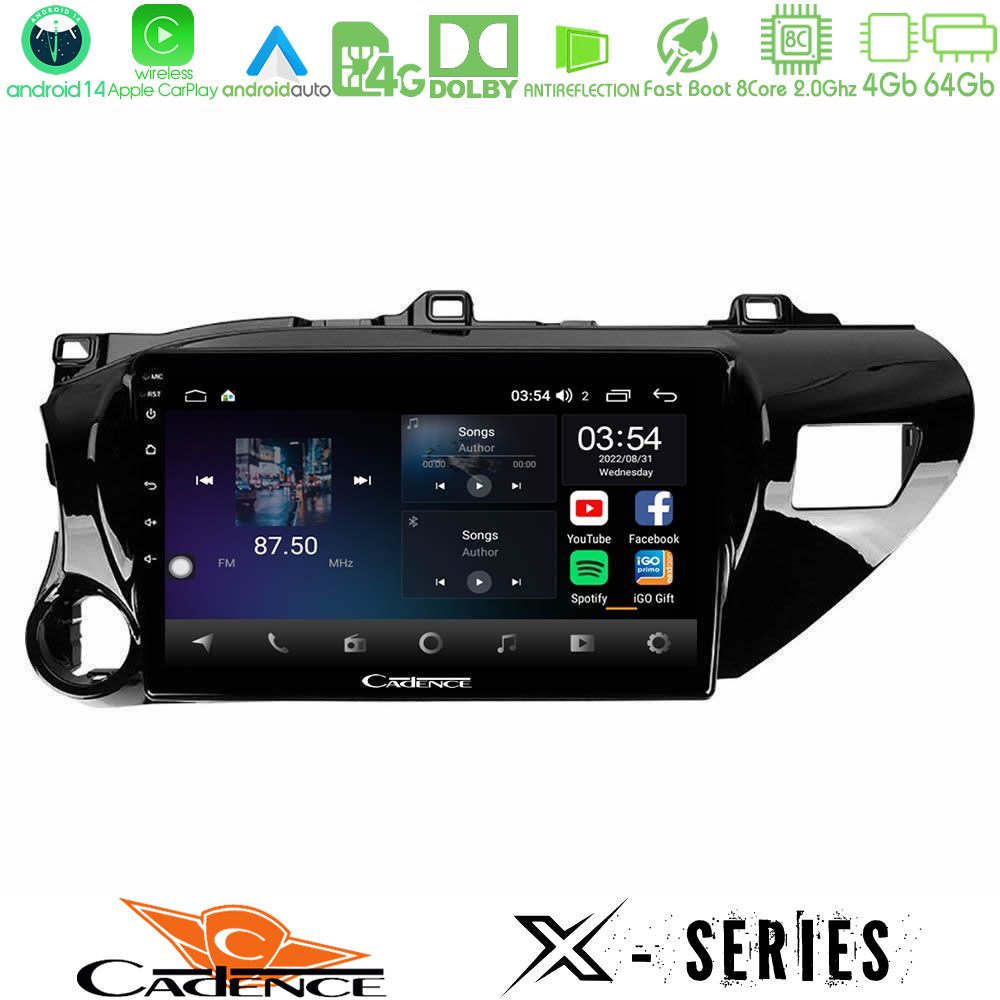 Kimpiris - Cadence X Series Toyota Hilux 2017-2024 8core Android 14 4+64GB Navigation Multimedia Tablet 10"
