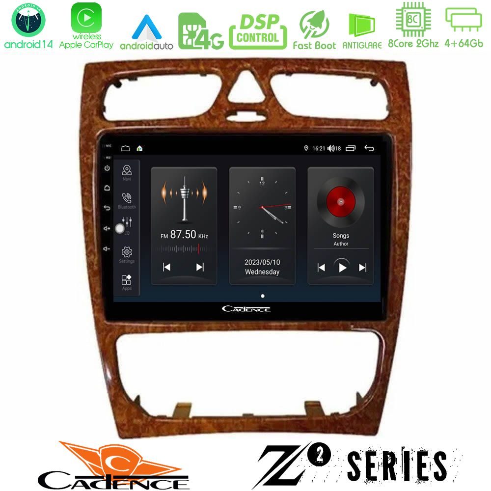 Kimpiris - Cadence Z2 Series 8Core Android14 4+64GB Mercedes C Class (W203) Navigation Multimedia Tablet 9" (Wooden Style) Με Carplay & Android Auto