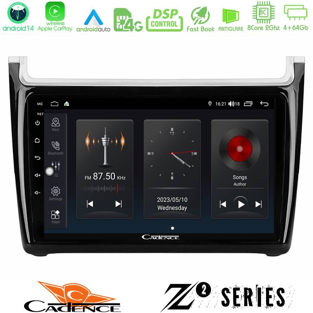 Kimpiris - Cadence Z2 Series 8Core Android14 4+64GB Vw Polo 2014-2017 Navigation Multimedia Tablet 9" Με Carplay & Android Auto